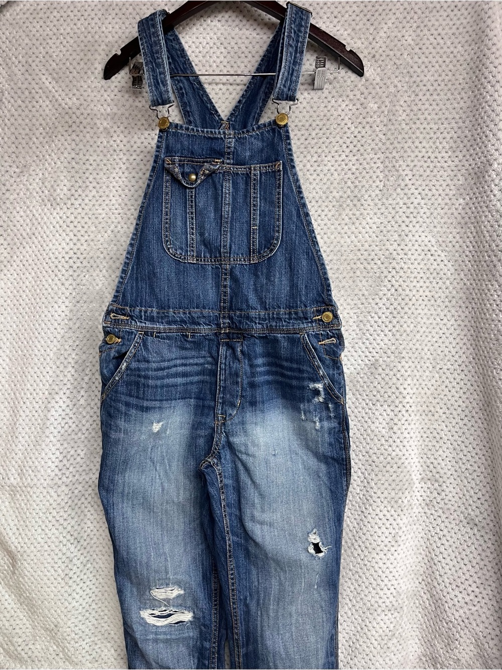 American Eagle Outfitters Distressed Blue Denim Overalls